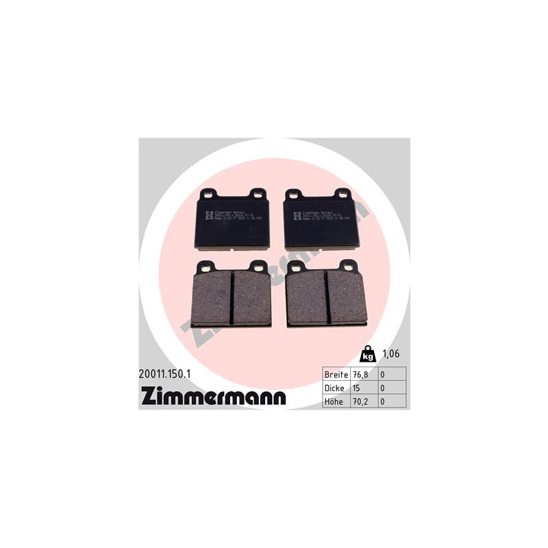 Jeu de quatre plaquettes de frein à disque ZIMMERMANN