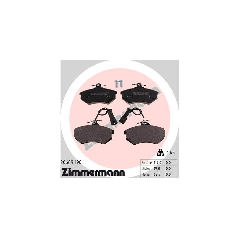 Jeu de quatre plaquettes de frein à disque ZIMMERMANN