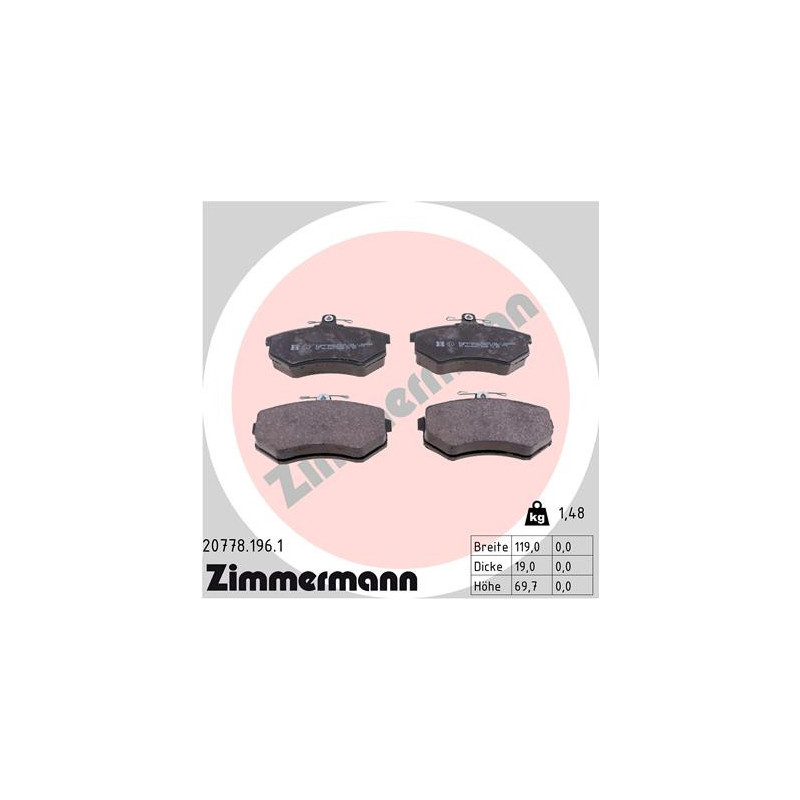 Jeu de quatre plaquettes de frein à disque ZIMMERMANN