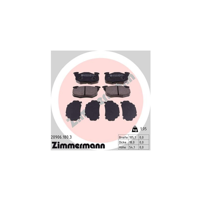 Jeu de quatre plaquettes de frein à disque ZIMMERMANN