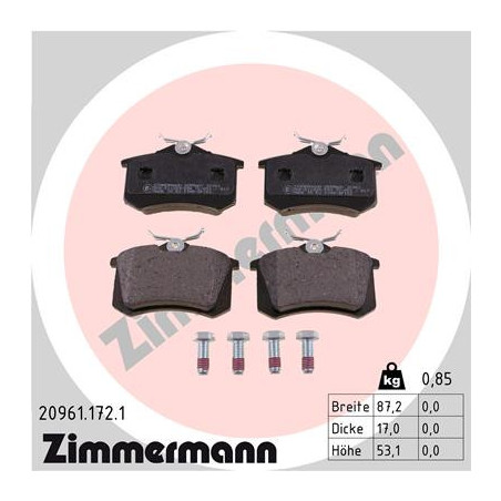 Jeu de quatre plaquettes de frein à disque ZIMMERMANN