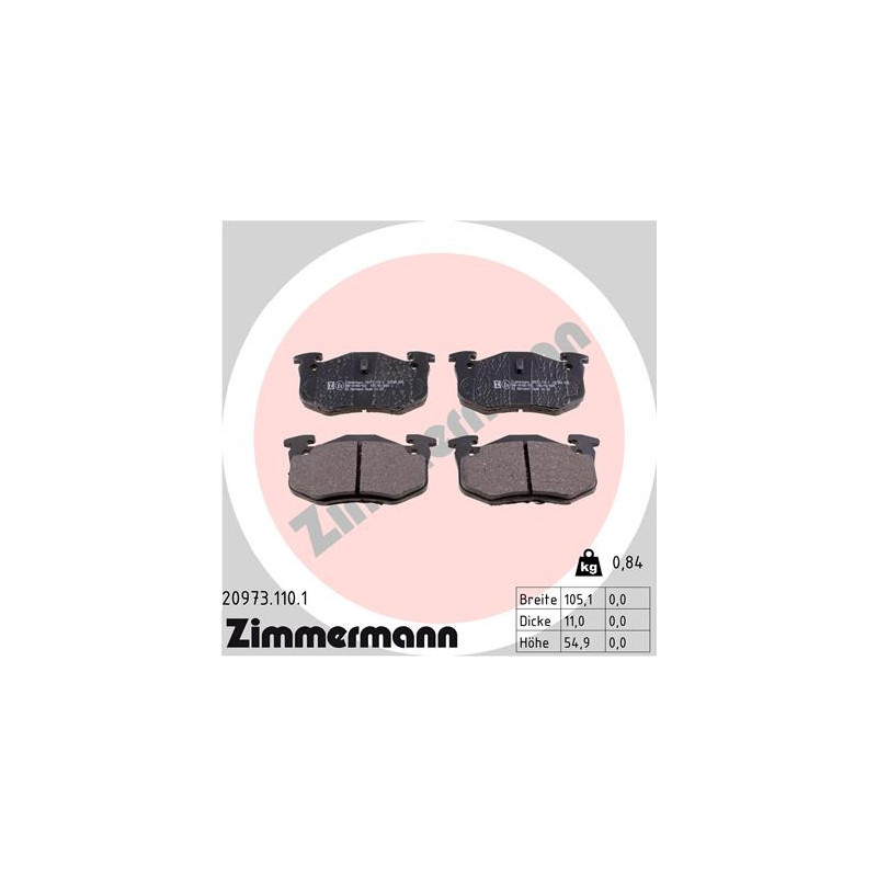 Jeu de quatre plaquettes de frein à disque ZIMMERMANN