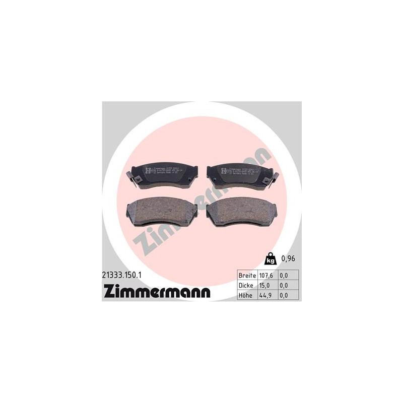 Jeu de quatre plaquettes de frein à disque ZIMMERMANN