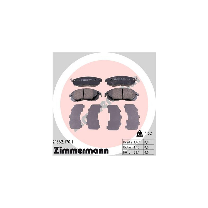 Jeu de quatre plaquettes de frein à disque ZIMMERMANN