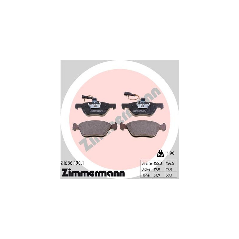 Jeu de quatre plaquettes de frein à disque ZIMMERMANN