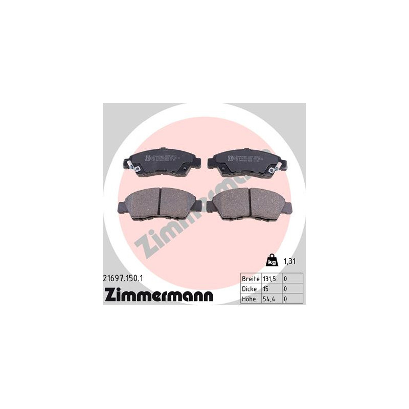 Jeu de quatre plaquettes de frein à disque ZIMMERMANN