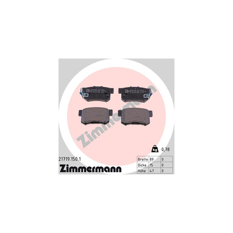 Jeu de quatre plaquettes de frein à disque ZIMMERMANN