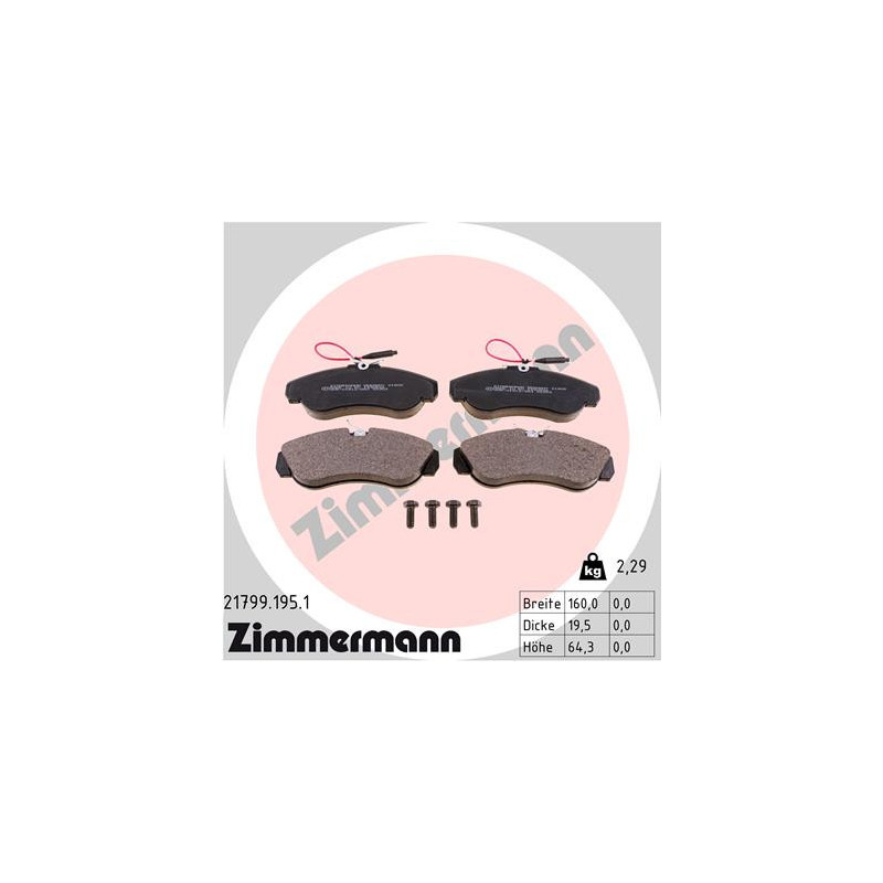 Jeu de quatre plaquettes de frein à disque ZIMMERMANN