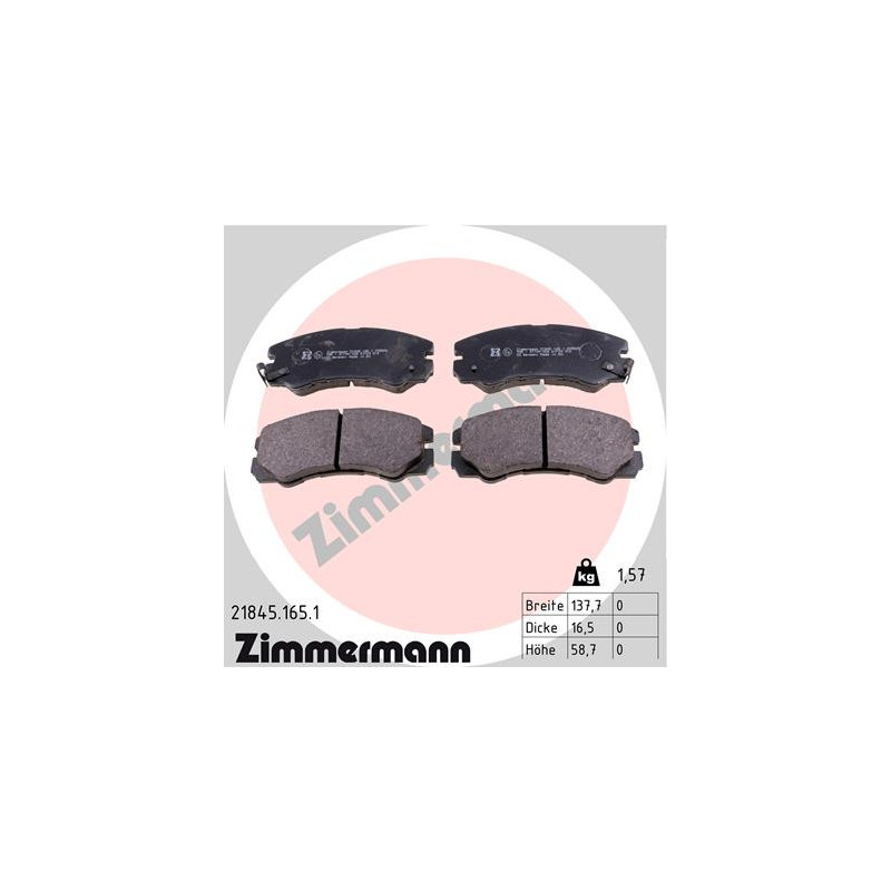 Jeu de quatre plaquettes de frein à disque ZIMMERMANN