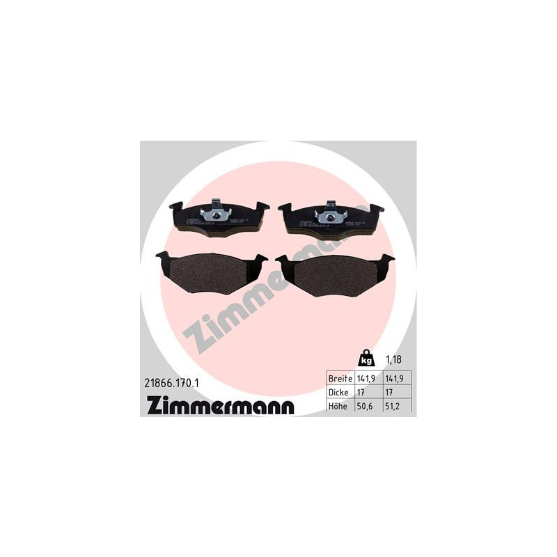 Jeu de quatre plaquettes de frein à disque ZIMMERMANN