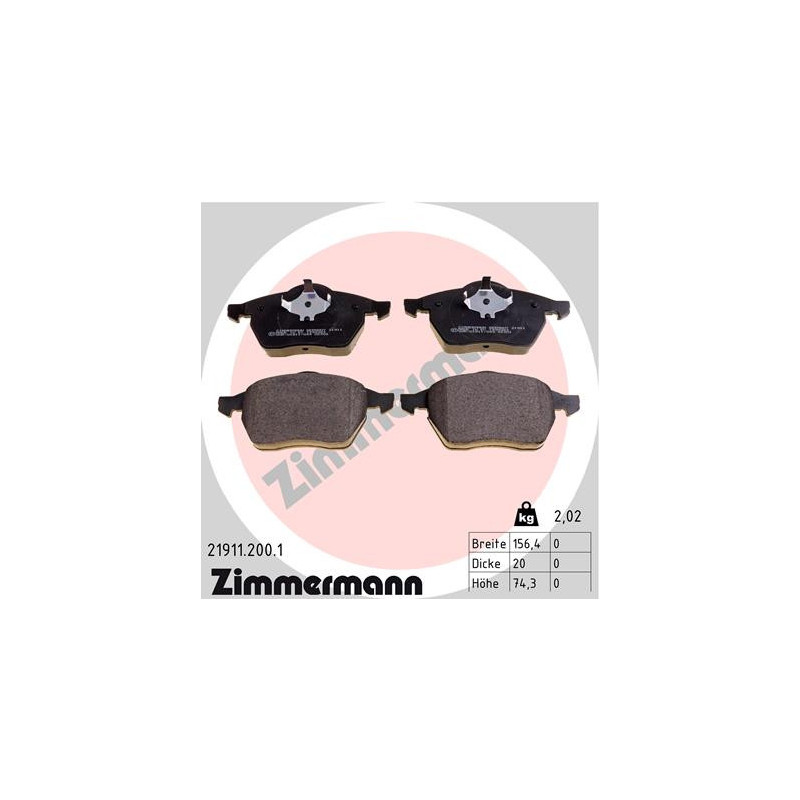 Jeu de quatre plaquettes de frein à disque ZIMMERMANN