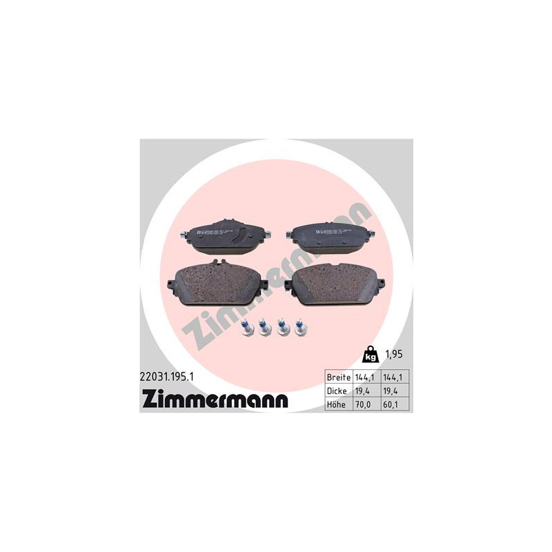 Jeu de quatre plaquettes de frein à disque ZIMMERMANN