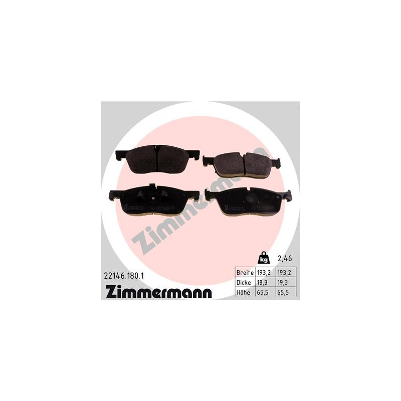 Jeu de quatre plaquettes de frein à disque ZIMMERMANN