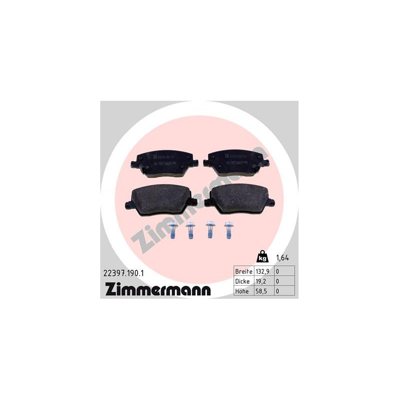 Jeu de quatre plaquettes de frein à disque ZIMMERMANN