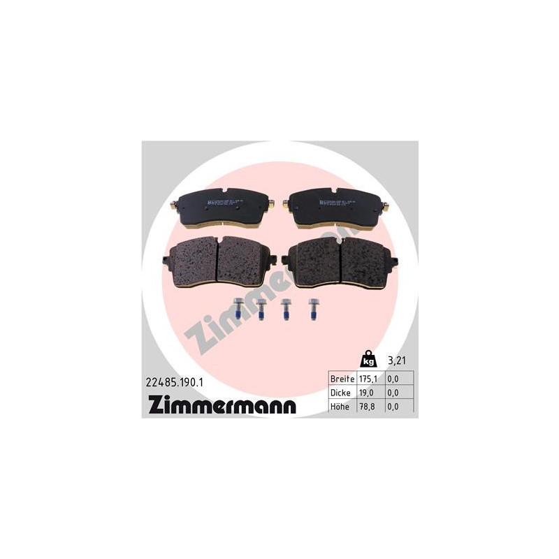 Jeu de quatre plaquettes de frein à disque ZIMMERMANN