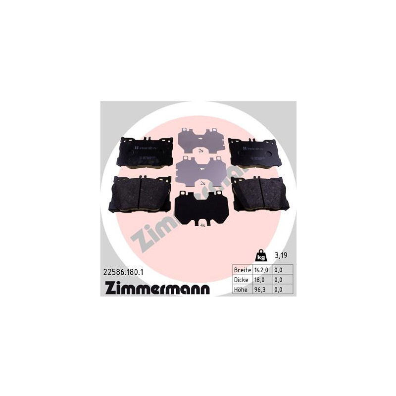 Jeu de quatre plaquettes de frein à disque ZIMMERMANN