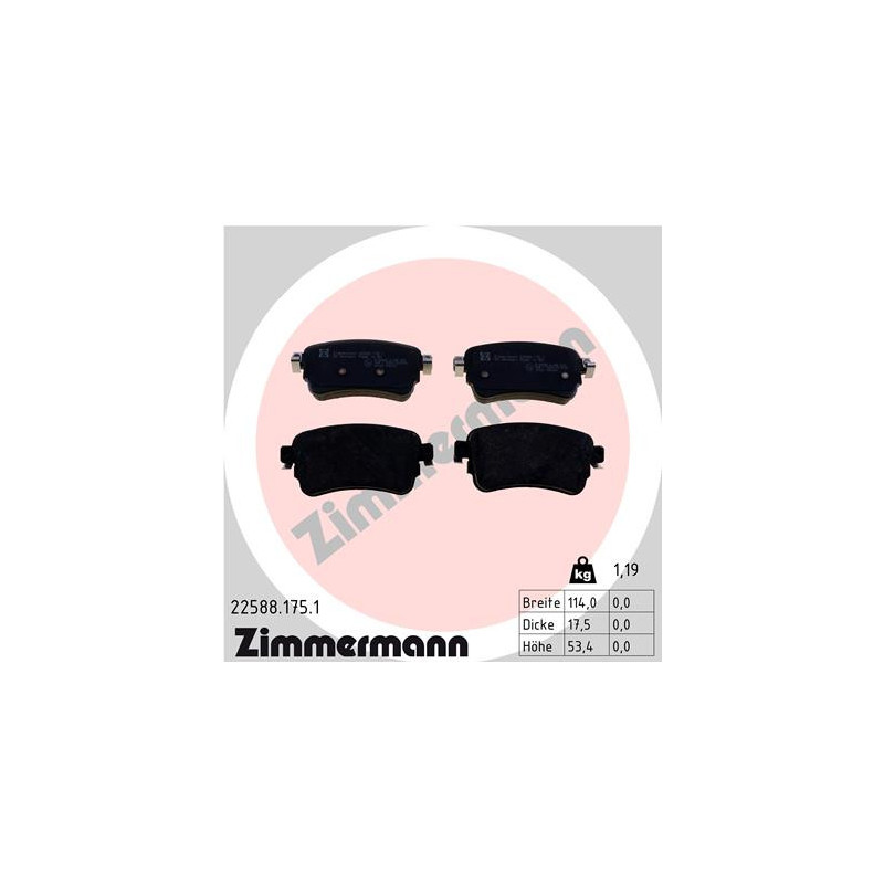 Jeu de quatre plaquettes de frein à disque ZIMMERMANN