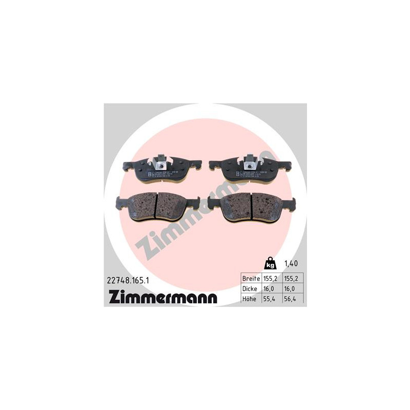Jeu de quatre plaquettes de frein à disque ZIMMERMANN