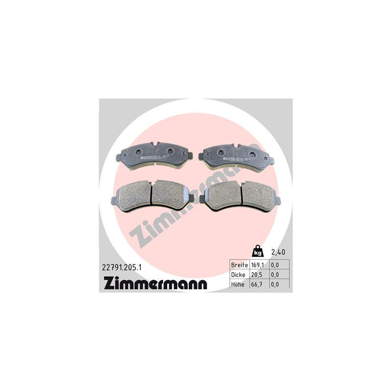 Jeu de quatre plaquettes de frein à disque ZIMMERMANN