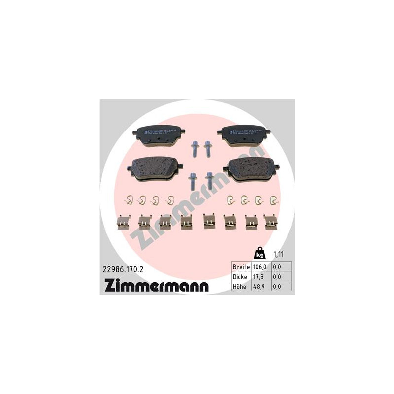 Jeu de quatre plaquettes de frein à disque ZIMMERMANN