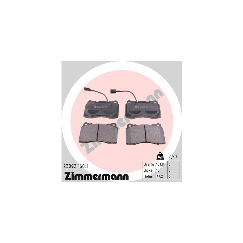 Jeu de quatre plaquettes de frein à disque ZIMMERMANN