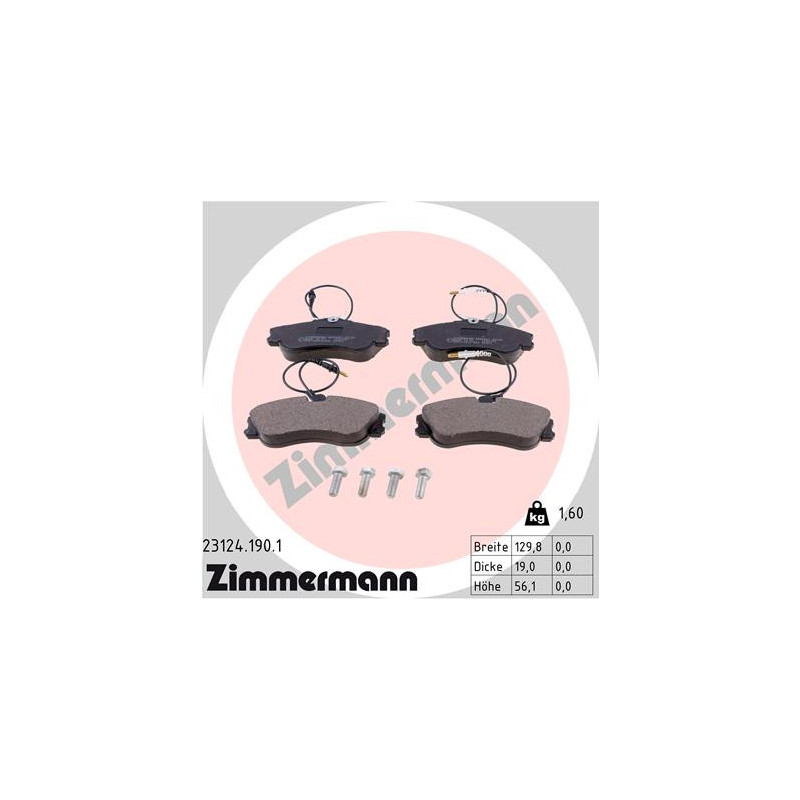 Jeu de quatre plaquettes de frein à disque ZIMMERMANN