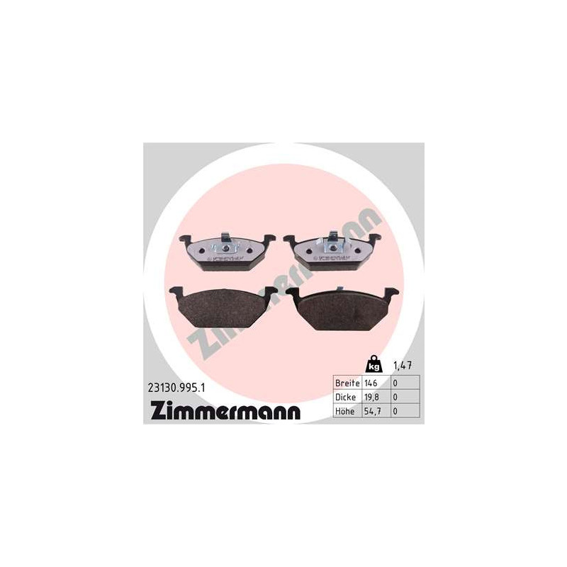 Jeu de quatre plaquettes de frein à disque ZIMMERMANN