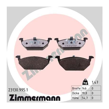 Jeu de quatre plaquettes de frein à disque ZIMMERMANN