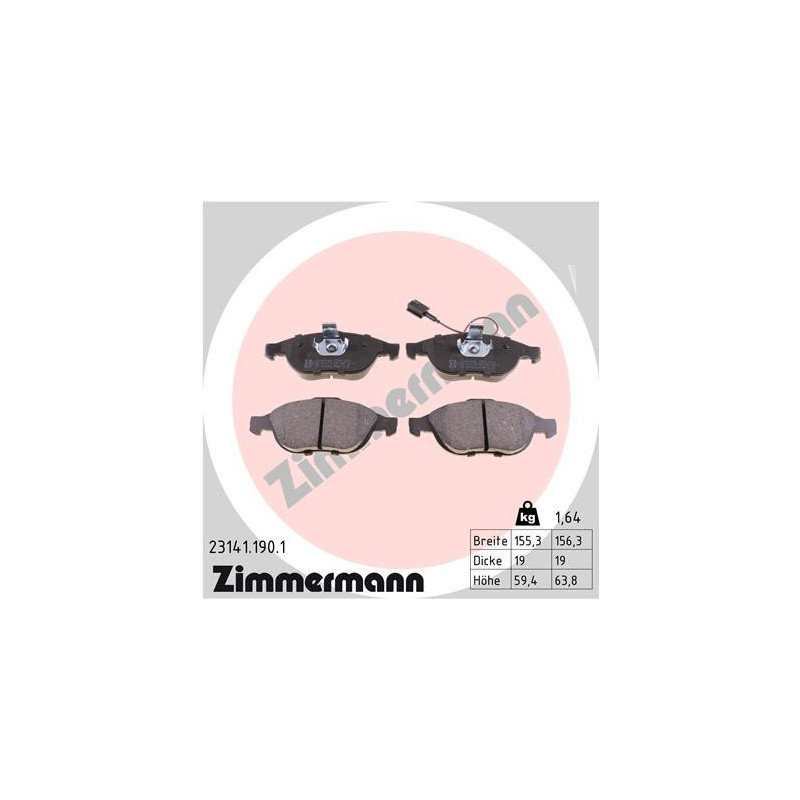 Jeu de quatre plaquettes de frein à disque ZIMMERMANN