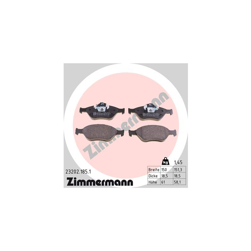 Jeu de quatre plaquettes de frein à disque ZIMMERMANN