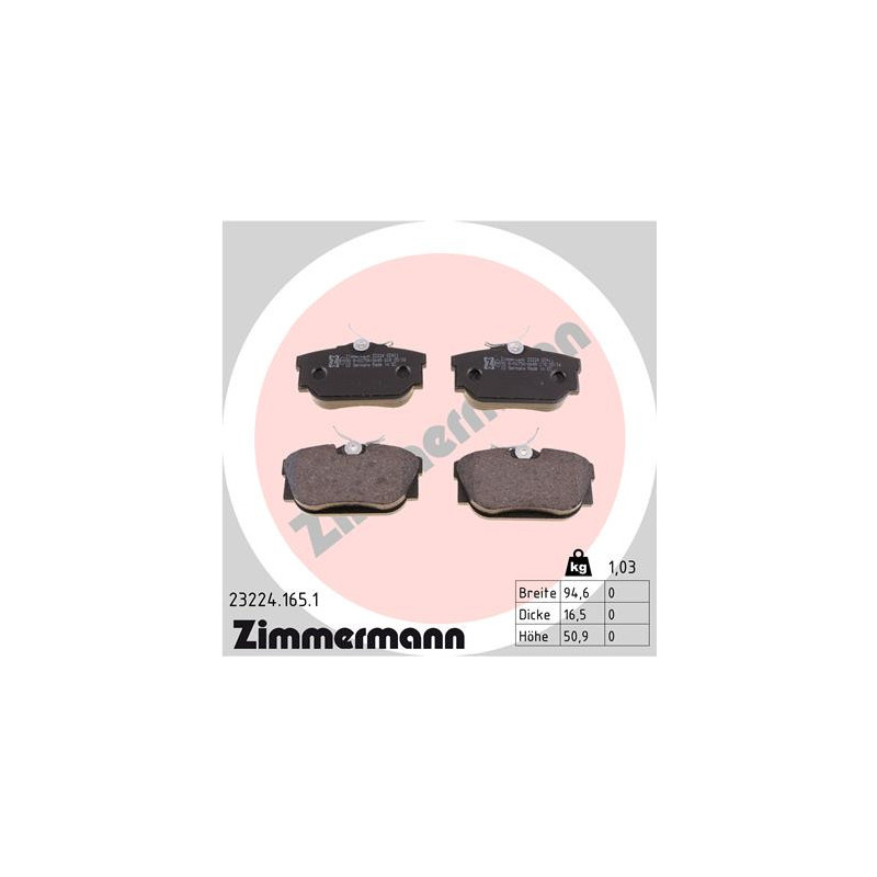 Jeu de quatre plaquettes de frein à disque ZIMMERMANN