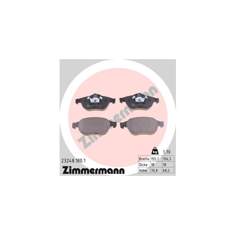 Jeu de quatre plaquettes de frein à disque ZIMMERMANN