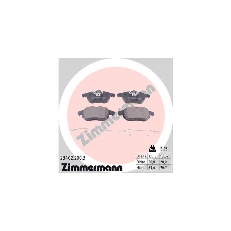 Jeu de quatre plaquettes de frein à disque ZIMMERMANN