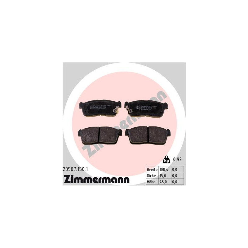 Jeu de quatre plaquettes de frein à disque ZIMMERMANN