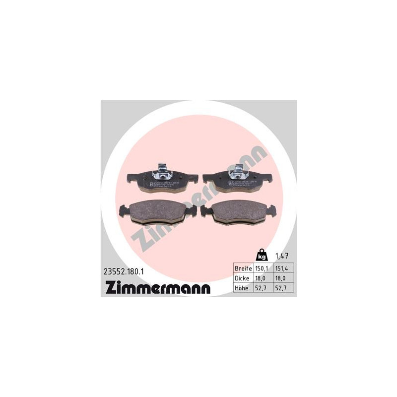 Jeu de quatre plaquettes de frein à disque ZIMMERMANN