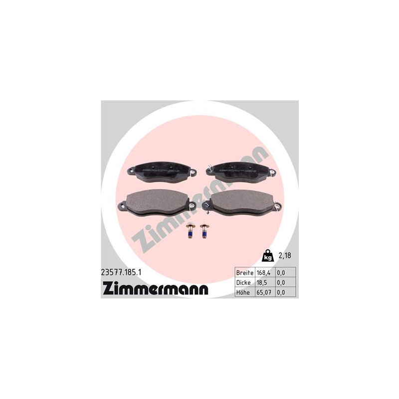 Jeu de quatre plaquettes de frein à disque ZIMMERMANN