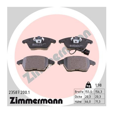 Jeu de quatre plaquettes de frein à disque ZIMMERMANN