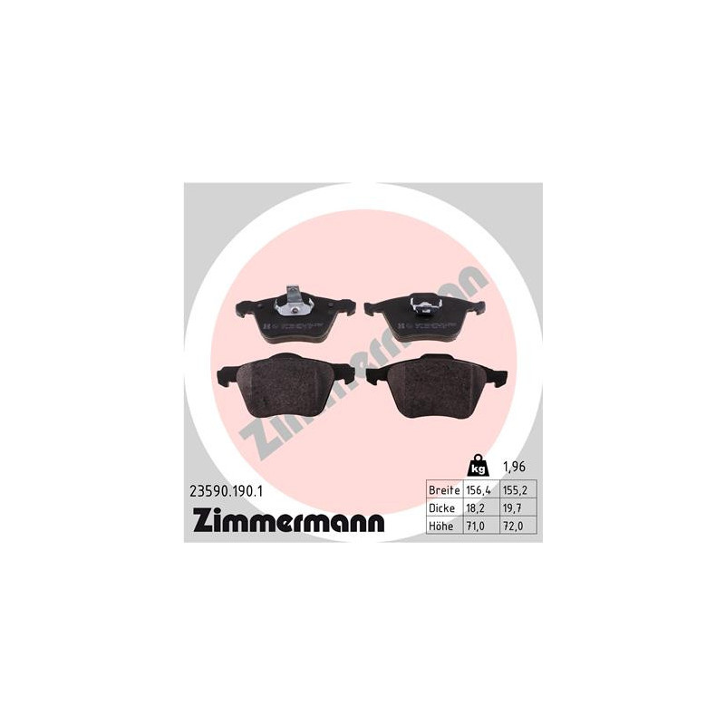 Jeu de quatre plaquettes de frein à disque ZIMMERMANN