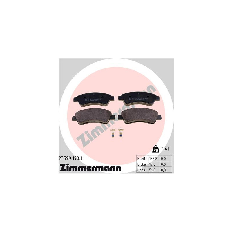 Jeu de quatre plaquettes de frein à disque ZIMMERMANN