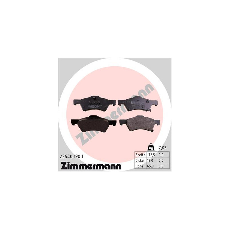 Jeu de quatre plaquettes de frein à disque ZIMMERMANN