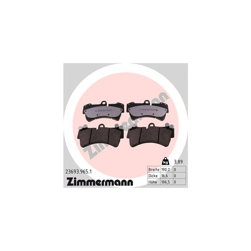 Jeu de quatre plaquettes de frein à disque ZIMMERMANN