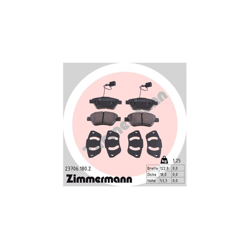 Jeu de quatre plaquettes de frein à disque ZIMMERMANN