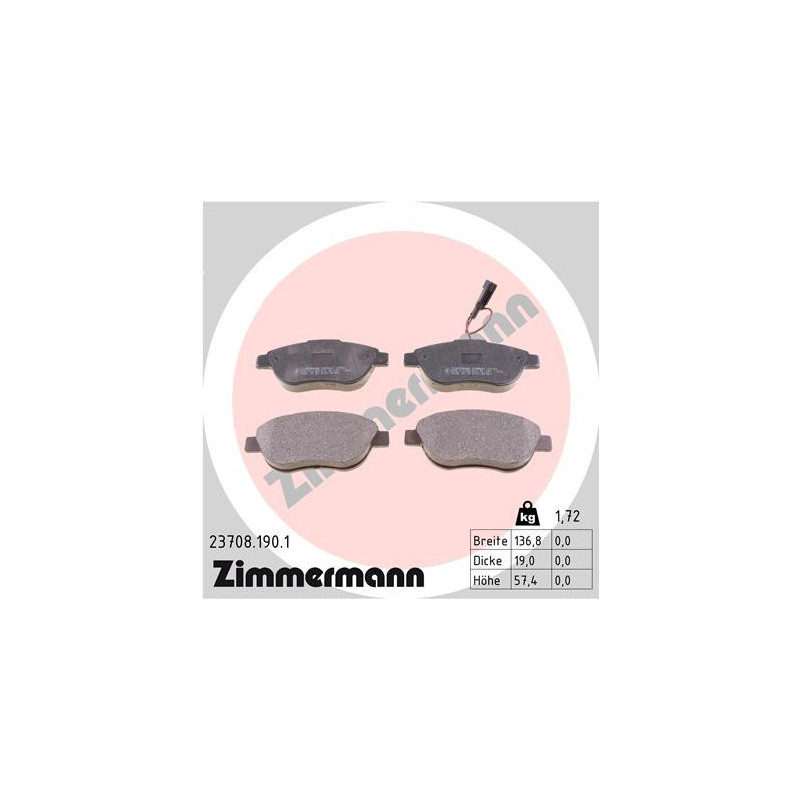 Jeu de quatre plaquettes de frein à disque ZIMMERMANN