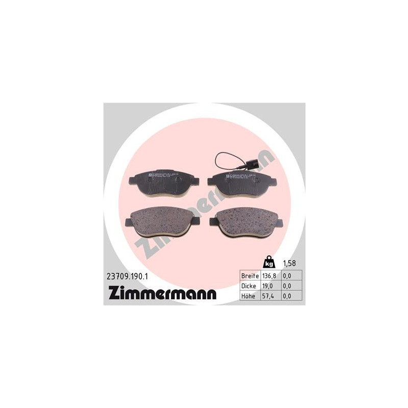 Jeu de quatre plaquettes de frein à disque ZIMMERMANN
