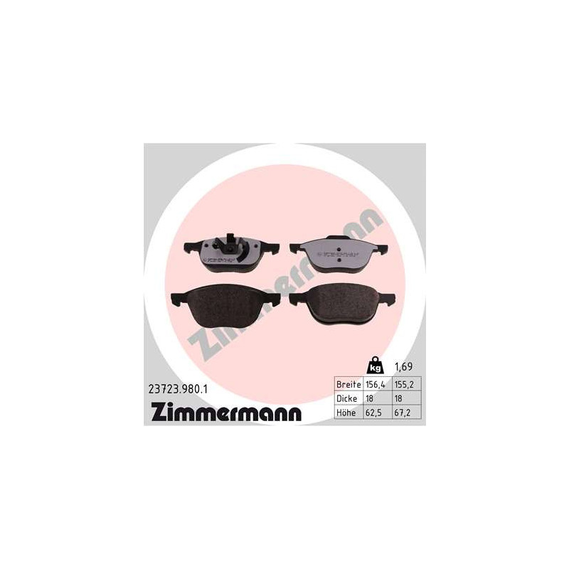 Jeu de quatre plaquettes de frein à disque ZIMMERMANN