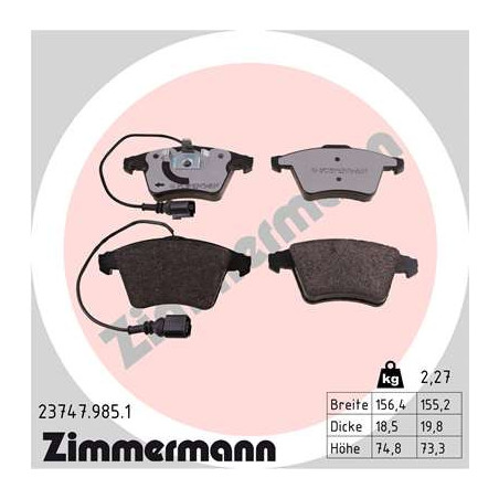 Jeu de quatre plaquettes de frein à disque ZIMMERMANN