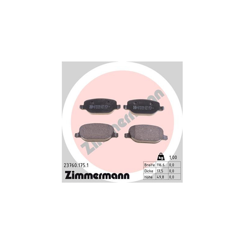 Jeu de quatre plaquettes de frein à disque ZIMMERMANN