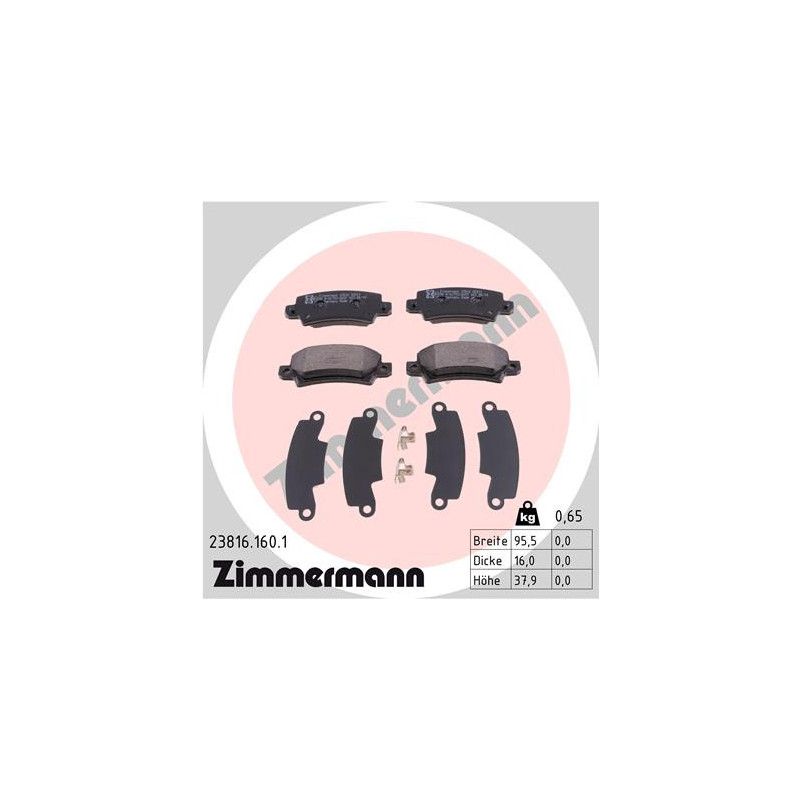 Jeu de quatre plaquettes de frein à disque ZIMMERMANN