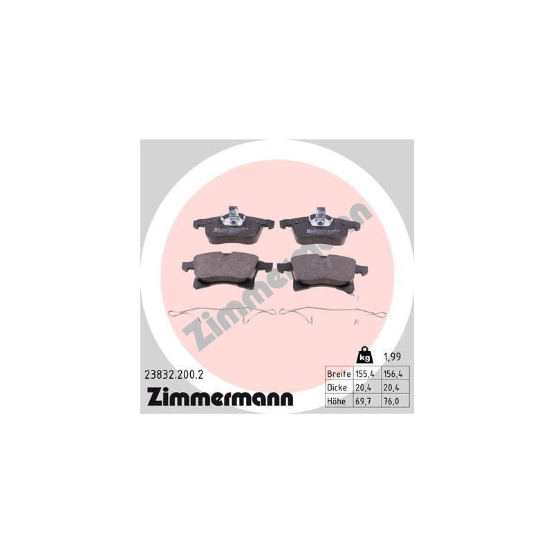 Jeu de quatre plaquettes de frein à disque ZIMMERMANN