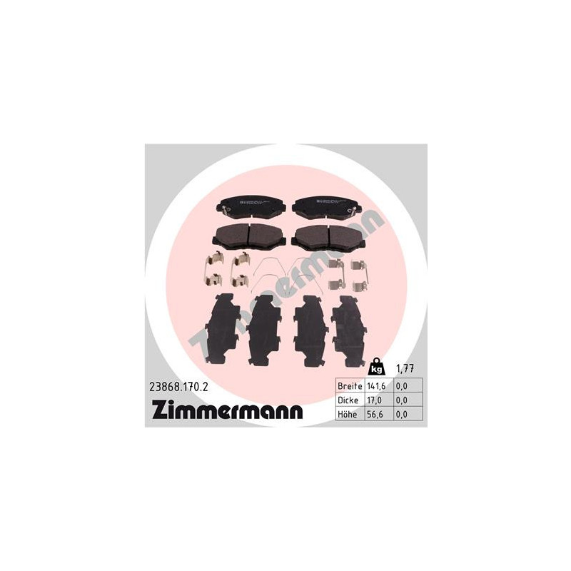 Jeu de quatre plaquettes de frein à disque ZIMMERMANN